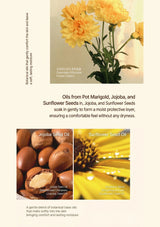 Advertisement for oils from Pot Marigold, Jojoba, and Sunflower Seeds with images and text.