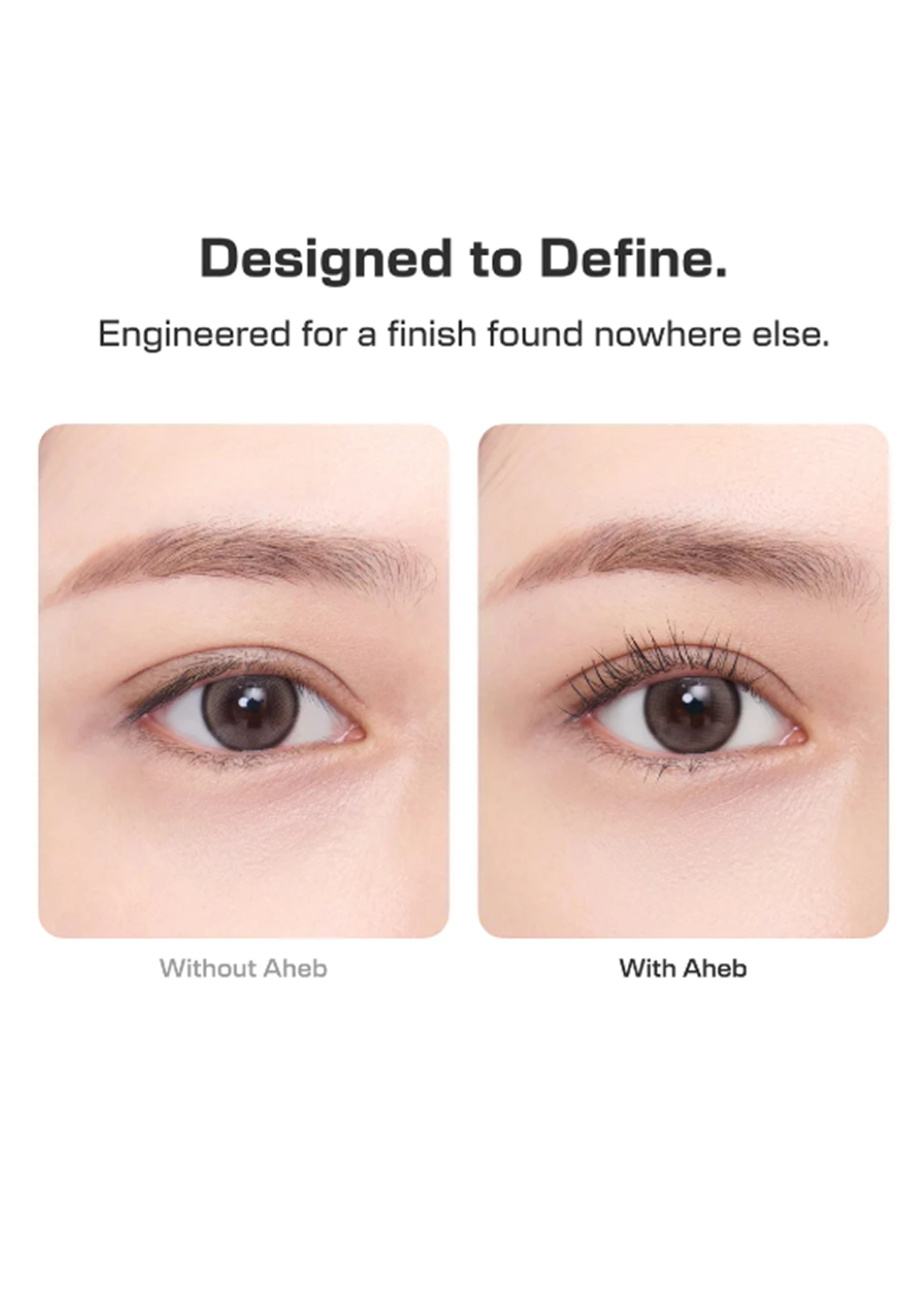 Real-user lashes before and after defined AHEB curl shaping