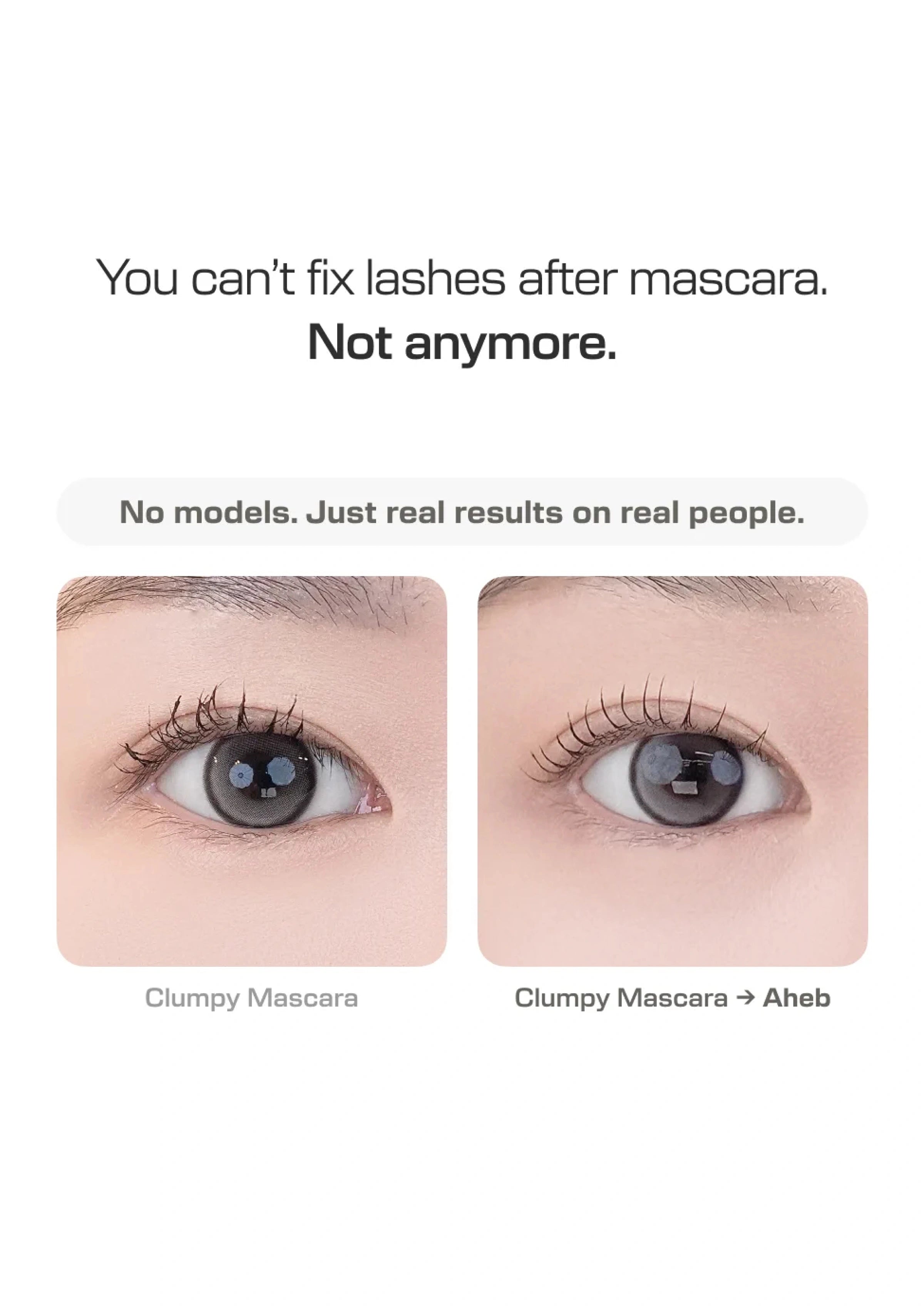 Mascara clumps before and after AHEB lash refinement