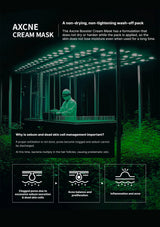Promotional image of AXCNE Cream Mask with text and graphics on a dark background