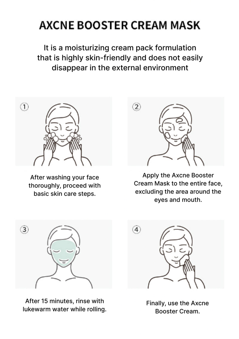 Instructions for using the Axcne Booster Cream Mask on a white background