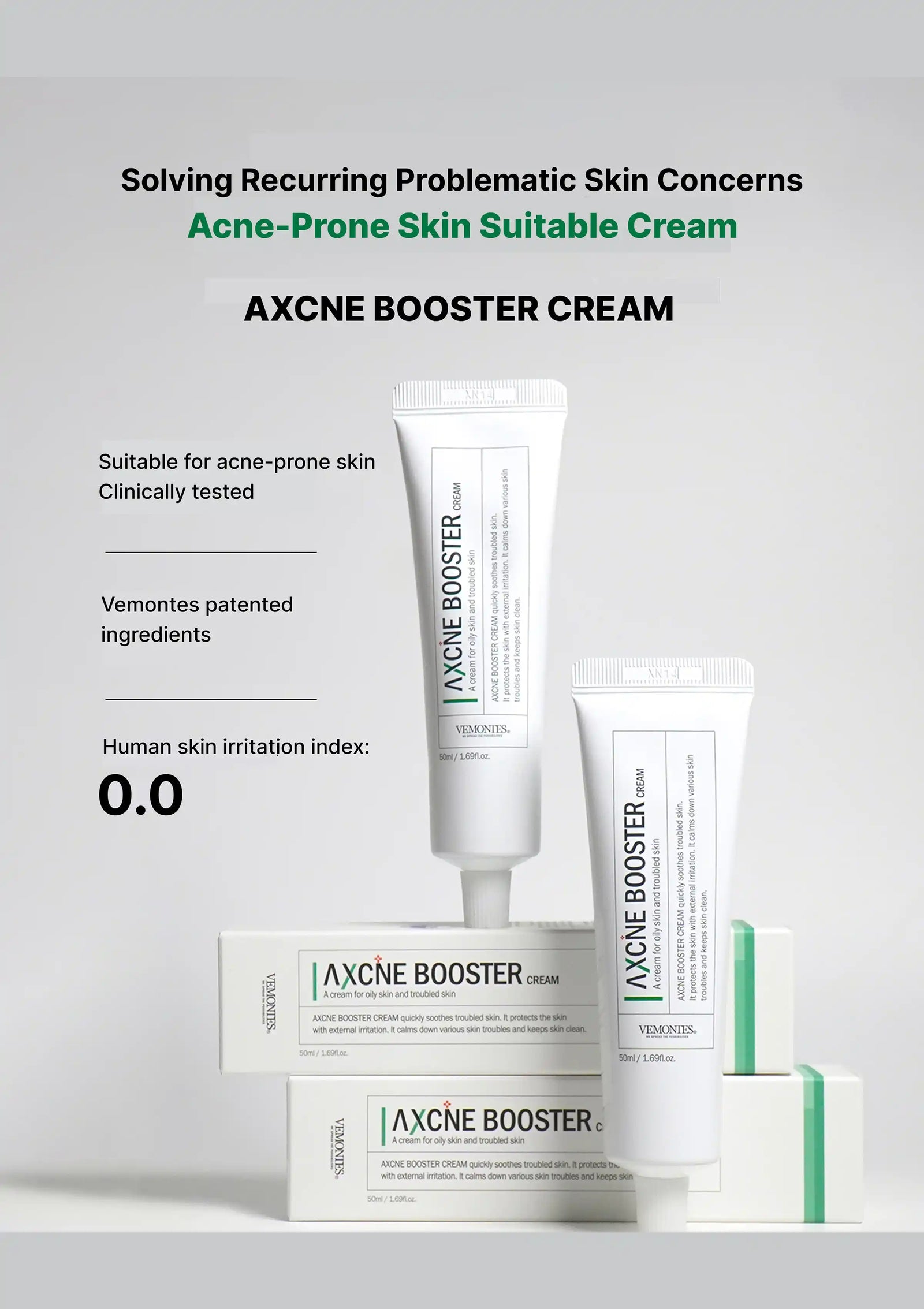 VEMONTES Axcne Booster Cream – Daily Acne Calming Moisturiser – COCOMO