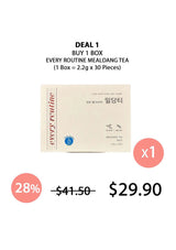 Tea package with promotional text and discount information on a white background