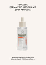 Heveblue Derma Zinc Matcha MX 800K Ampoule bottle on a white background