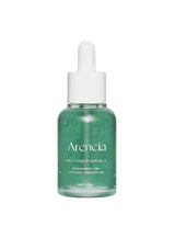 Green skincare serum bottle with dropper labeled 'Arencia' on a white background
