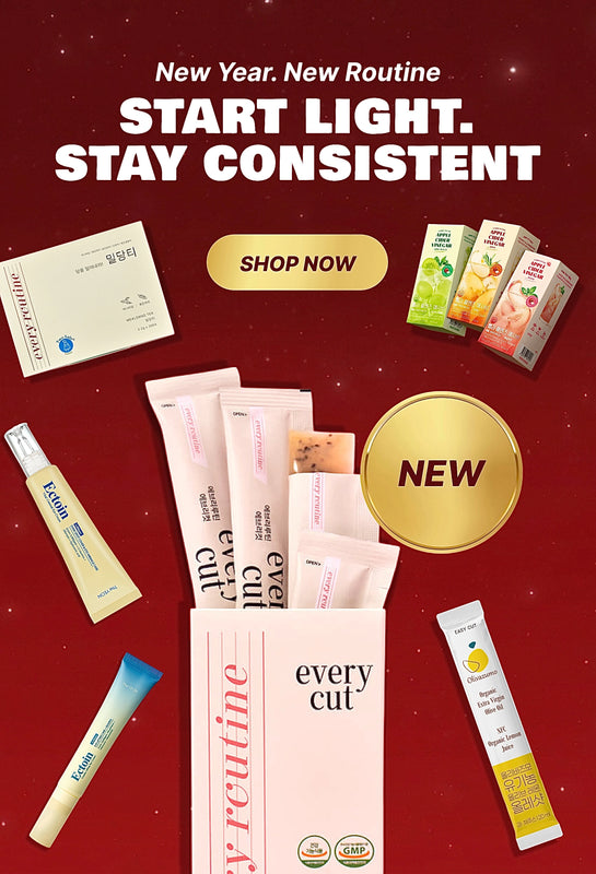 Promotional image of skincare products with 'every cut' branding on a red background.