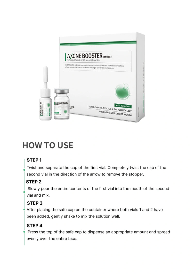 Axone Booster Ampoule packaging with usage instructions on a white background