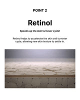 Advertisement for retinol with text about skin turnover cycle on a marble surface.