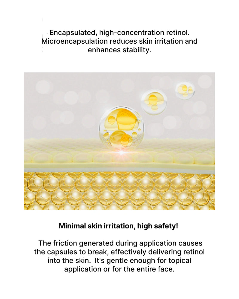 Illustration of encapsulated retinol with text about its benefits