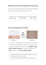 Product description for sebum control and dead skin cell care with irritation scale and dermatological testing results.