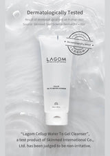 Lagom Cellup Gel to Water Cleanser with dermatological testing information on a light gray background