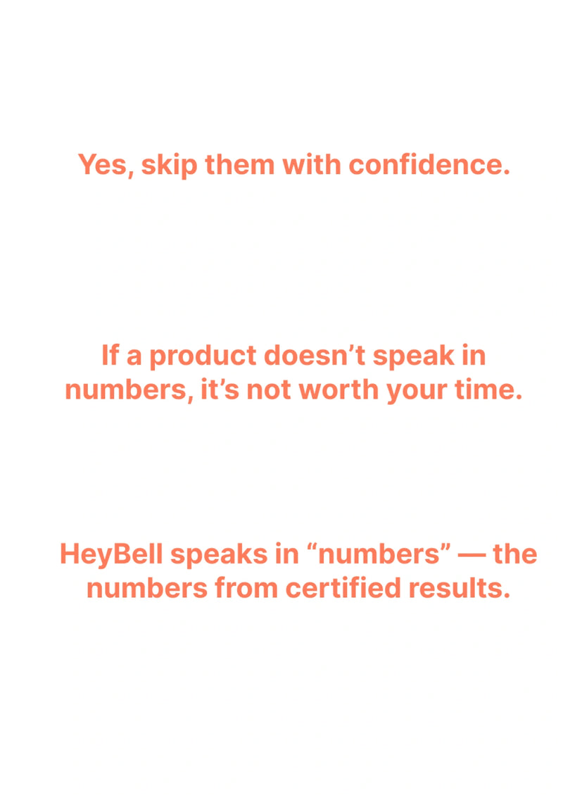 Text on a white background with red text about skipping products and mentioning 'HeyBell'.