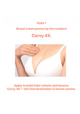 Advertisement for Curvy 4X breast cream showing a person applying cream to their arm.