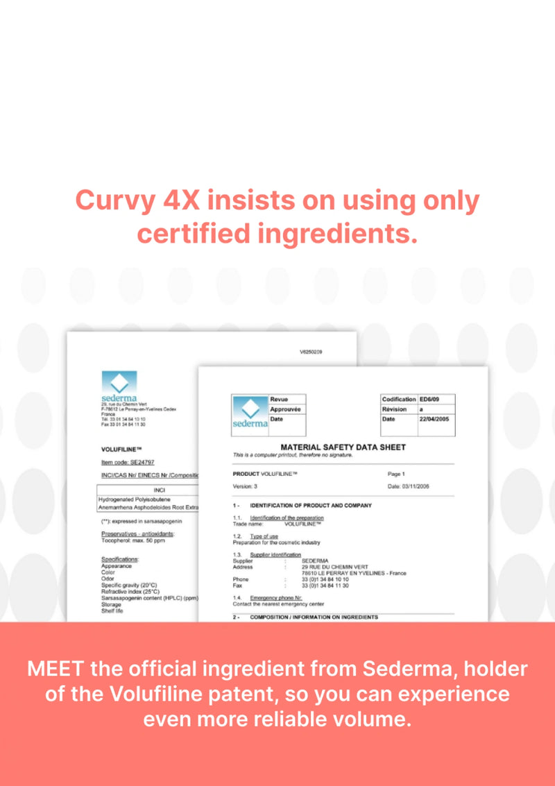 Certified ingredients document with Sederma branding on a white background