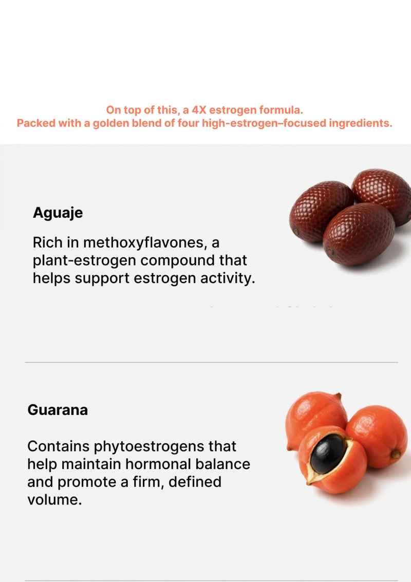 Text about Aguaje and Guarana with images of the fruits on a white background.