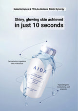 AIDA ampoule with text about skin benefits on a light blue background