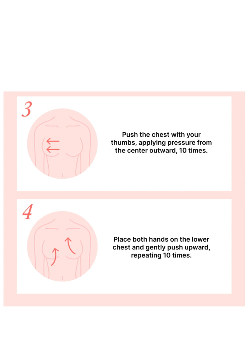 Instructions for chest massage with diagrams and text on a white background