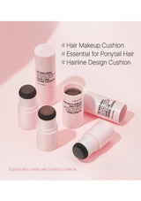 Hair makeup cushion products on a pink background with text describing their use.