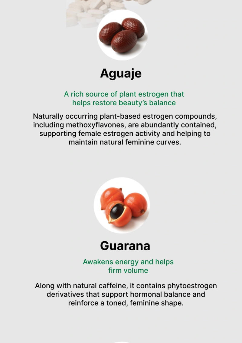 Information about Aguaje and Guarana with images and text on a light gray background