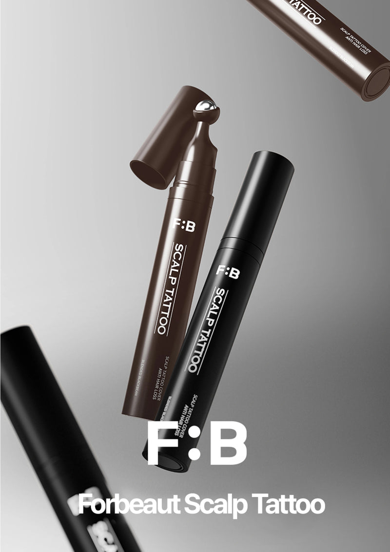 F:B Forbeaut Scalp Tattoo products on a gray background