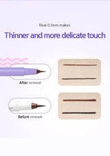 Comparison of a pen tip before and after renewal on a light purple background.