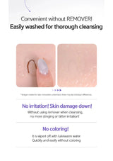 Product advertisement for skin cleansing without a remover, showing before and after effects on skin.