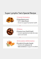 Super Lympho Tea's Special Recipe with ingredients and benefits on a white background