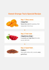 Sweet Orange Tea's Special Recipe with ingredients and steps on a light gray background