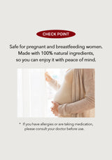 Advertisement for a product safe for pregnant and breastfeeding women, with a focus on natural ingredients.