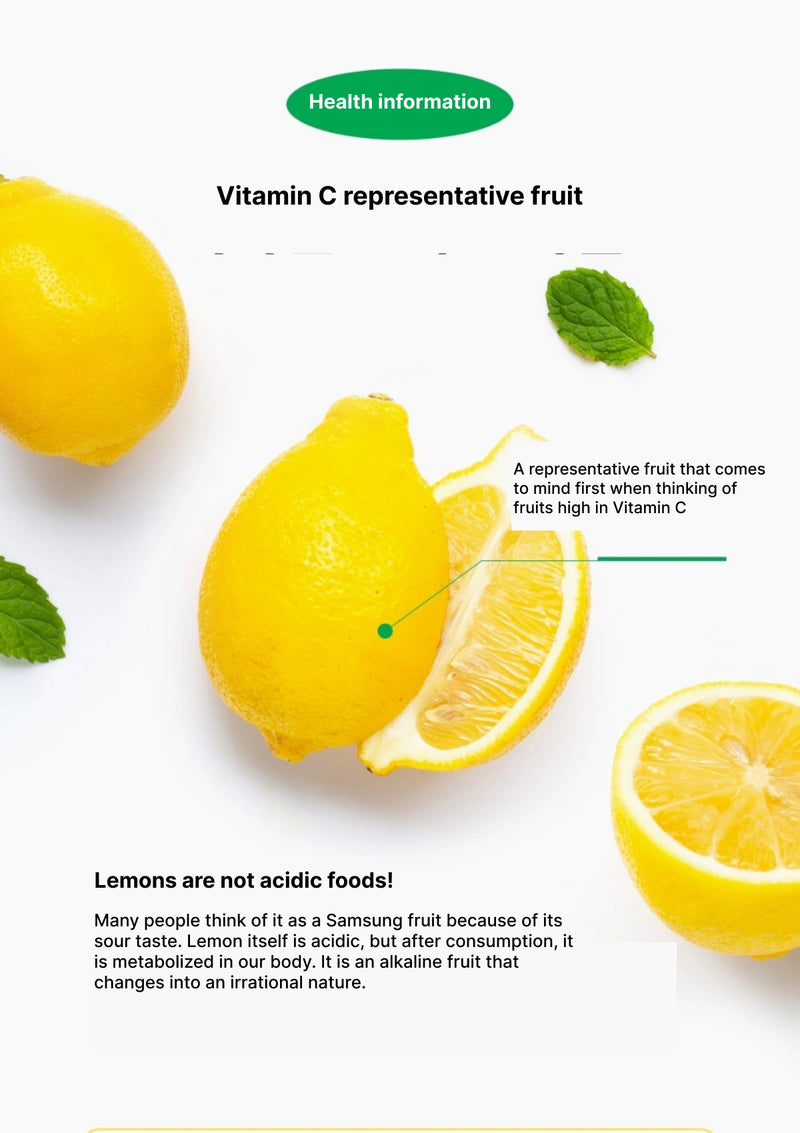 Lemons with text about vitamin C and acidity on a white background