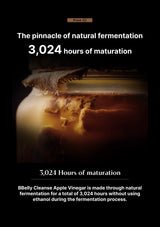 Text about natural fermentation and maturation of BBelly Cleanse Apple Vinegar with a dark background.