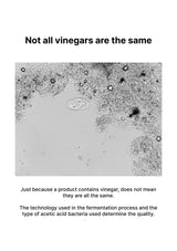 Microscopic view of vinegar with text about vinegar quality