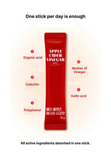 Red stick pack of Apple Cider Vinegar with text on a white background
