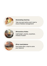 Three circular icons with text about a product's features on a white background