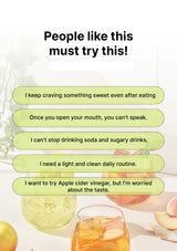 Text overlay with statements about cravings and a glass of apple cider vinegar with apples in the background.