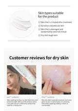 Product information page with skin type suitability and customer reviews for dry skin.