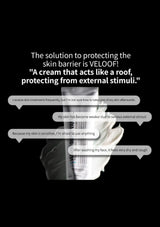 Promotional image for VELOOF cream with text about skin care issues and solution.