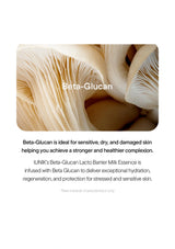 Close-up of a mushroom with text about Beta-Glucan and its benefits for skin.