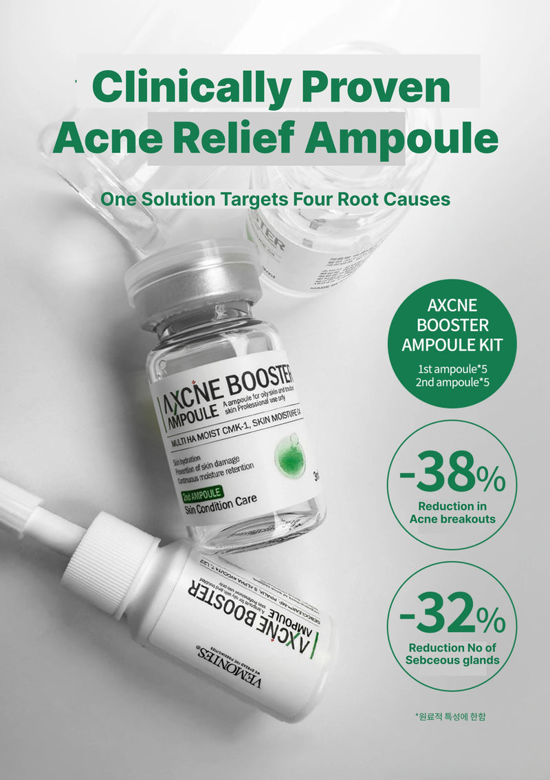 Acne relief ampoule kit with text on a white background