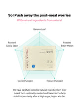 Product packaging with ingredients listed and promotional text on a white background