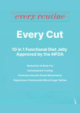 Product packaging for 'Every Cut' functional diet jelly on a blue background