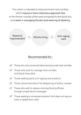 Product description for a cream treating neck wrinkles with text on a white background