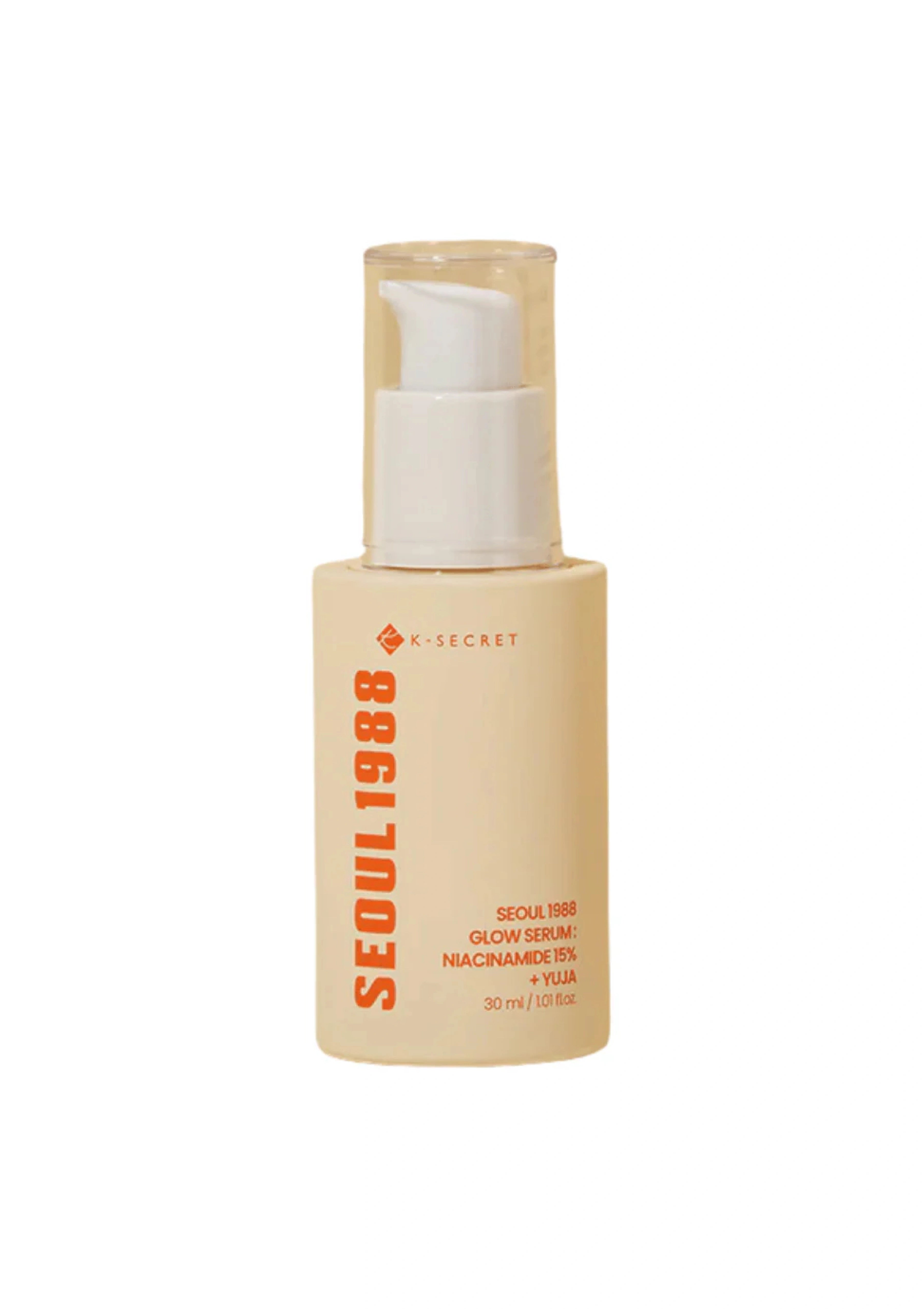 Skincare serum bottle with 'Seoul 1988' branding on a white background