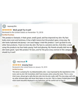 Product reviews for a skincare toner with user ratings and comments.