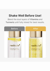 Two bottles of Medicube serum with 'Before' and 'After' labels on a white background.