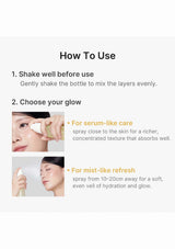 Instructions on how to use a skincare product with text and images of a woman applying it.