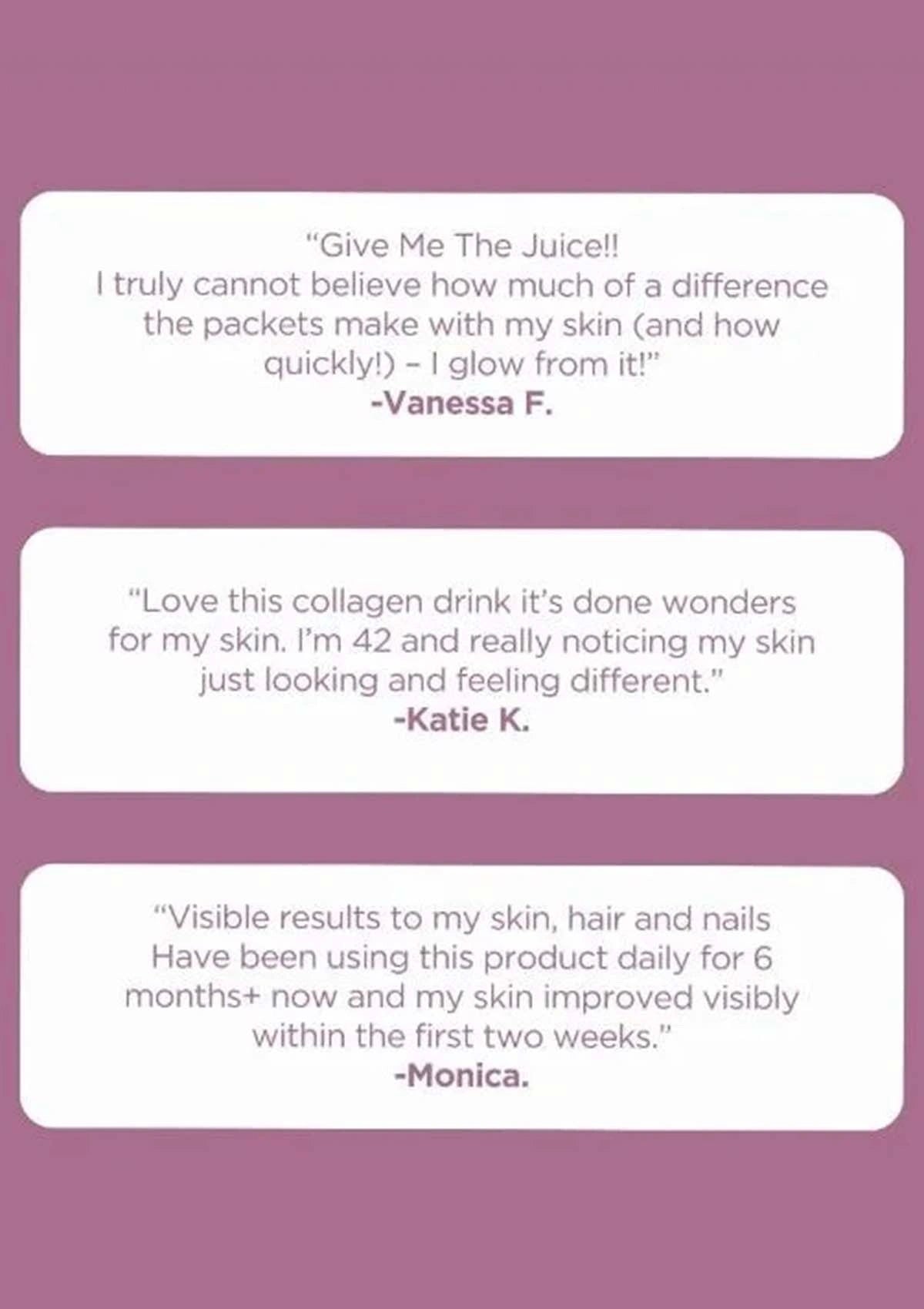 Reviews of a skincare product on a purple background