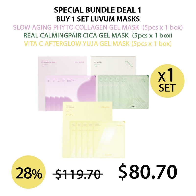 [LUVUM] Pore Reset Mud Mask | Real CalmingPair Cica Gel Mask | Slow Aging Phyto Collagen Gel Mask | Yuja C Gel Mask