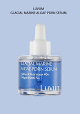 Luvum Glacial Marine Algae-PDRN Serum bottle with dropper on a light blue background