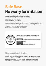Product label for a hypoallergenic cosmetic with text about safe base and irritation-free usage.